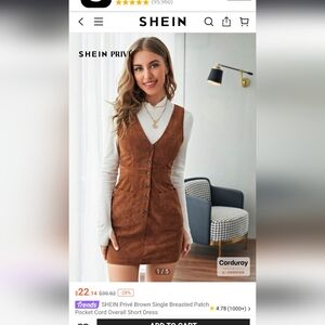 SHEIN Brown Corduroy Long Sleeve Dress